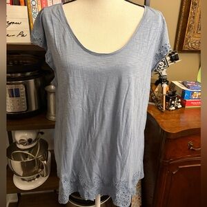 LOFT Light Blue/Purple Eyelet Hem Blouse